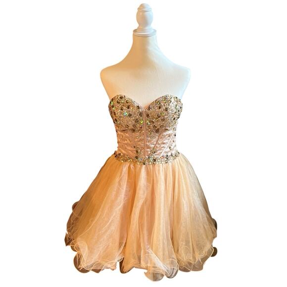 Hannah S Vintage Prom Mini Dress Jeweled Dazzling Tulle Skirt US 8 See Details - Picture 1 of 9